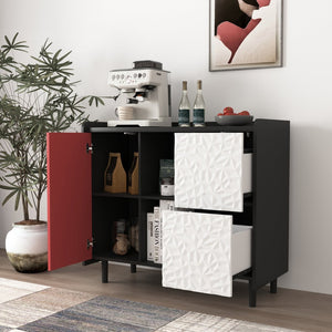 English Elm Sideboard Buffet Cabinet - Modern Black & Red Storage Solution With Unique Paneling For Home Decor W409P176588-GIGA