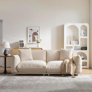 English Elm Cozy Three Seat Sofa Stain Resistant Fabric Hardwood Frame for Modern Living Rooms Beige W3226P371356