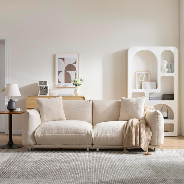 English Elm Cozy Three Seat Sofa Stain Resistant Fabric Hardwood Frame for Modern Living Rooms Beige W3226P371356