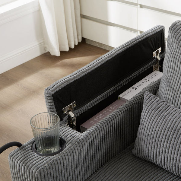 English Elm Convertible Chaise Lounge Sofa Bed With Usb Ports, Cup Holders & Storage - Stylish Grey Sleeper Sofa N719S002020E
