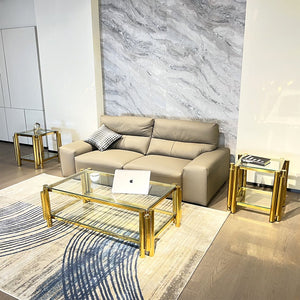 English Elm Modern 3-Piece Coffee Table Set With Double-Layer Tempered Glass & Gold Stainless Steel Finish W2978S00047