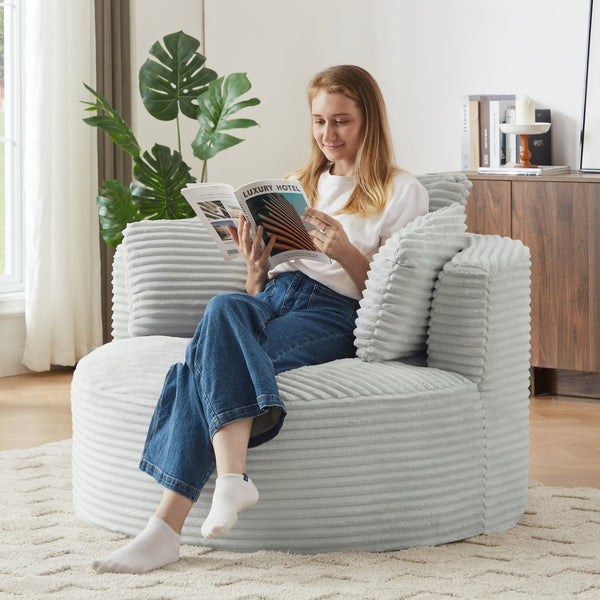 English Elm Compressible Corduroy Round Accent Chair Pocket Spring Cushioned Backrest for Apartments Light Grey W2339P461264