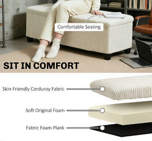 English Elm End of Bed Storage Bench Ribbed Corduroy Upholstered Lift Top with 22 Gallon Cavity T3971P431156
