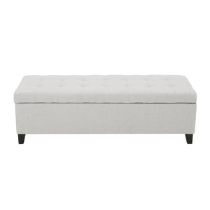English Elm Upholstered Boucle Storage Bench Soft Close Flip Top Rubberwood Legs Bedroom Entryway Light Grey N779P395018L
