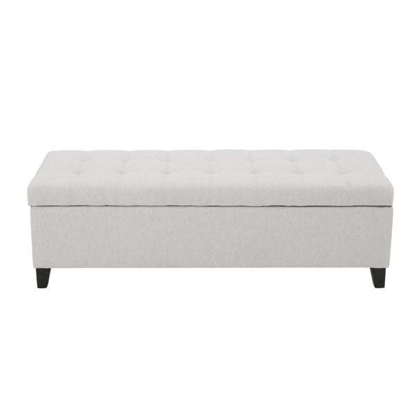 English Elm Upholstered Boucle Storage Bench Soft Close Flip Top Rubberwood Legs Bedroom Entryway Light Grey N779P395018L