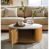 Layana Modern/Contemporary Faux White Marble Round Coffee Table with Storage