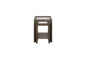 English Elm Nesting Tables with Tempered Glass Tops Cocoa – Space-Saving Rustic Wood Finish, Lower Shelf Storage B2699P323119