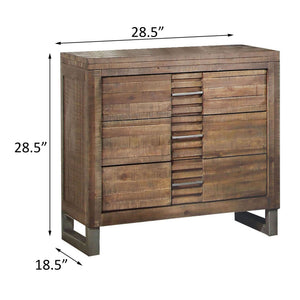 English Elm Reclaimed Oak Nightstand with 3 Drawers, Felt-Lined Top, Smooth Metal Glides & Nickel Accents B062P186503