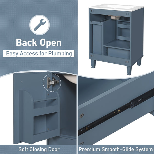 English Elm Christopher Knight Home® - 24" Bathroom Vanity with Ceramic Sink, Solid Wood Frame, Soft-Close Drawers & Ample Storage Appeal Grey N759P269734E