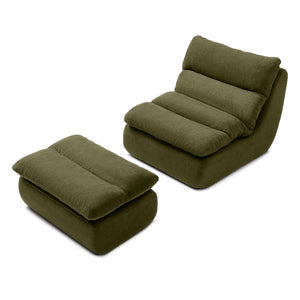 English Elm 32" Tufted Foam Chaise Lounge with Matching Ottoman for Adults Bedroom Living Room Green W1117P436366