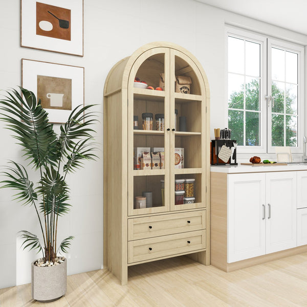 English Elm 70.28" Tall Arched Kitchen Pantry - Stylish Farmhouse Cabinet With Adjustable Shelves For Versatile Storage W688P204443