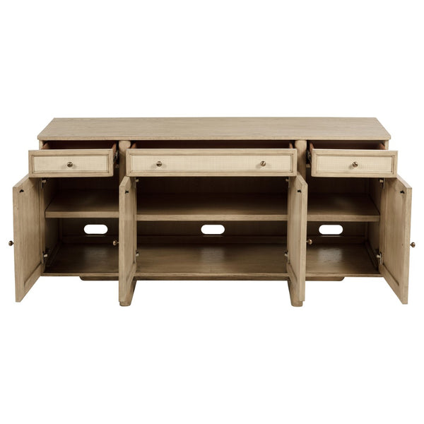English Elm Beige Oak Coastal Dining Set with Cane Back Chairs and Extension Leaf Seats Six B062S01837