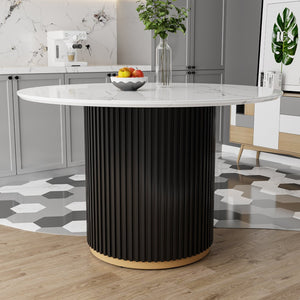 English Elm Modern Round Faux Marble Dining Table Set Seats Four Chenille Chairs Gold Accent W5739S00005