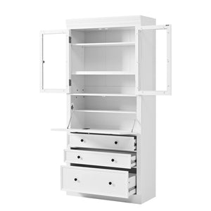 English Elm Topmax Shaker Pantry Cabinet with Drawers Power Outlet and Glass Doors SP000094AAK