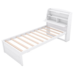 English Elm Twin Size Wooden Platform Bed With Trundle, Usb Ports, Led Light, Storage Headboard & Drawers N820S00008K-GIGA