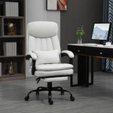 English Elm Vinsetto Microfibre Executive Massage Office Chair, Swivel Computer Desk Chair, Heated Reclining Computer Chair With Lumbar Support Pillow, Cream White