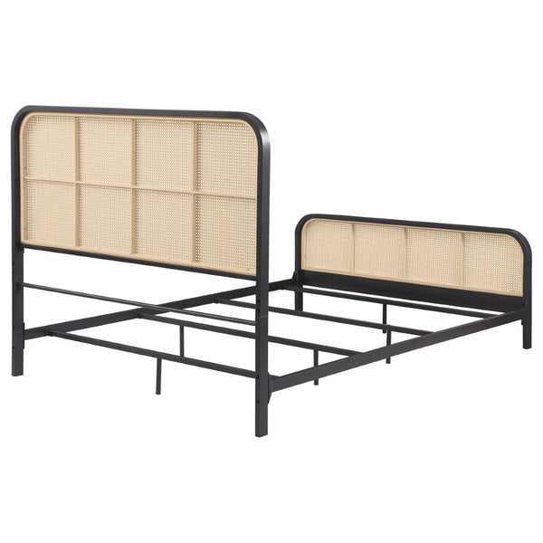 English Elm Randall Queen Bed Black Metal Frame Woven Cane Panels Bohemian Coastal Bedroom B062P447775
