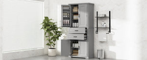English Elm [video] Floor to Ceiling Matte Storage Cabinet with Drawers Shelves and Adjustable Interior Gray N759P407762E