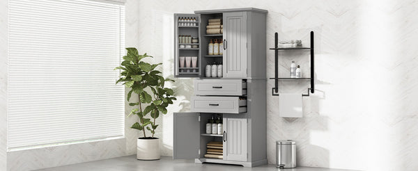 English Elm [video] Floor to Ceiling Matte Storage Cabinet with Drawers Shelves and Adjustable Interior Gray N759P407762E