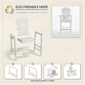 English Elm All-weather Hdpe Outdoor Bar Height Adirondack Chair with Armrests and Cup Holder White W3566P456544