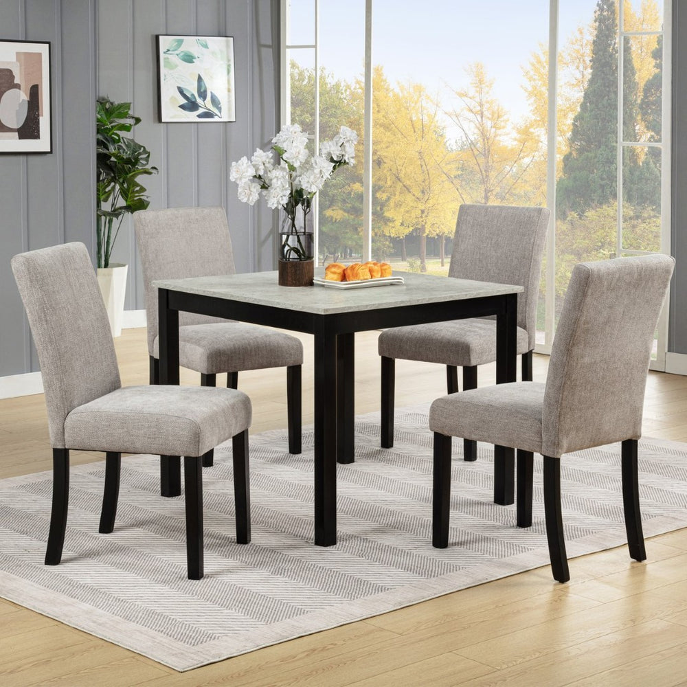 English Elm Elegant Square Acacia Wood Dining Set with Four Linen Upholstered Chairs Modern Style W1998S00090