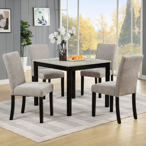 English Elm Elegant Square Acacia Wood Dining Set with Four Linen Upholstered Chairs Modern Style W1998S00090