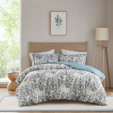 Madison Park Brielle Casual 3 Piece Floral Printed Cotton Duvet Cover Set MP12-8370 Blue