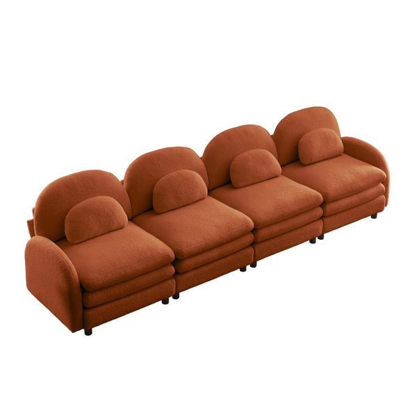English Elm Teddy Fleece Modular Cloud Sofa Four Seat Curved Sculptural Design for Modern Living Rooms Orange W5656S00101