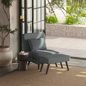 English Elm 3 Foldable Linen Chaise Lounge with Adjustable Backrest Footrest Detachable Pillow Convertible Sofa Bed for Small Spaces Grey 50.59 L x 27.76 W x 11.22 H W1716P280540