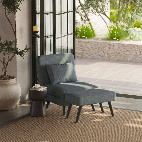 English Elm 3 Foldable Linen Chaise Lounge with Adjustable Backrest Footrest Detachable Pillow Convertible Sofa Bed for Small Spaces Grey 50.59 L x 27.76 W x 11.22 H W1716P280540