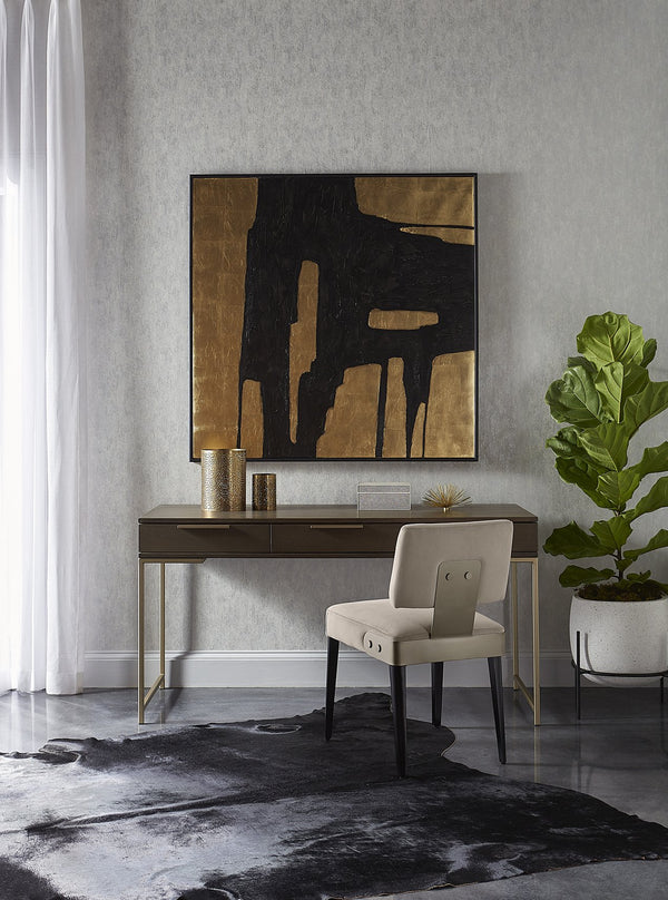 Sunpan Rebel Desk - Modern Solid Oak Wood Desk with Soft Closing Drawers and Black Iron Hardware Design Gold / Raw Umber