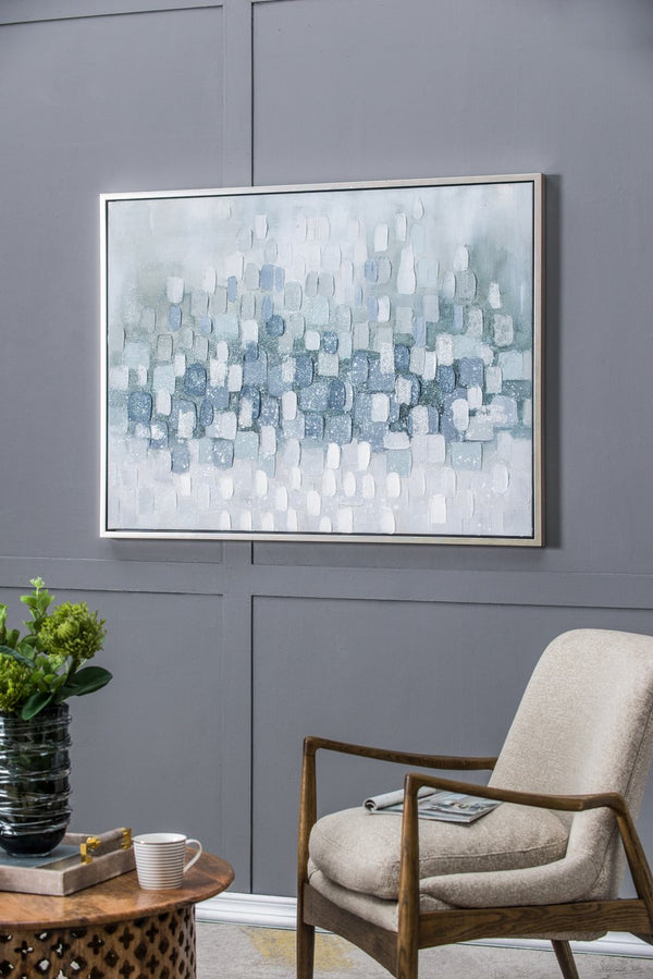 English Elm 47.2X35.4X1.5" Elegant Gray And Silver Abstract Landscape Oil Painting In Framed Modern Style W2078P313334