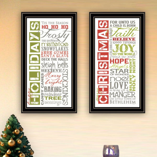 English Elm Trendy Decor 4u Happy Holidays 2 Piece Framed Typography Wall Art Set for Home B067P256622