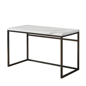 English Elm Home Office Writing Desk with Steel Frame and Scratch Resistant Two Tone Surface Marble W3151P400583