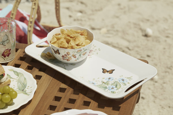 Lenox Butterfly Meadow Melamine Serving Tray with Scalloped Rim for Indoor Outdoor Use 855591