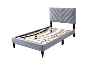 English Elm Modern Gray Velvet Twin Platform Bed Adjustable Headboard V-stitch Upholstered Frame B011P423339