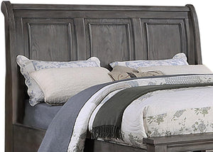 English Elm Queen Sleigh Bed with Underbed Drawers Gray Vintage Transitional 3-Panel Headboard Storage Classic Elegance B011S01399