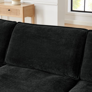 English Elm Modern Sectional Convertible Sofa with Ottoman, Oversized L-Shaped 4-Seater Towel Fabric Comfort Black W1413S00080