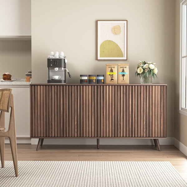 English Elm Sideboard Walnut Credenza with Hexagonal Doors and Adjustable Shelves for Dining Areas W409P327406