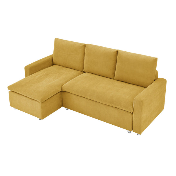 English Elm L L Shaped Convertible Sleeper Sofa Bed with Reversible Chaise, Pull-Out Bed, Hidden Storage Covers Yellow W1117S00115