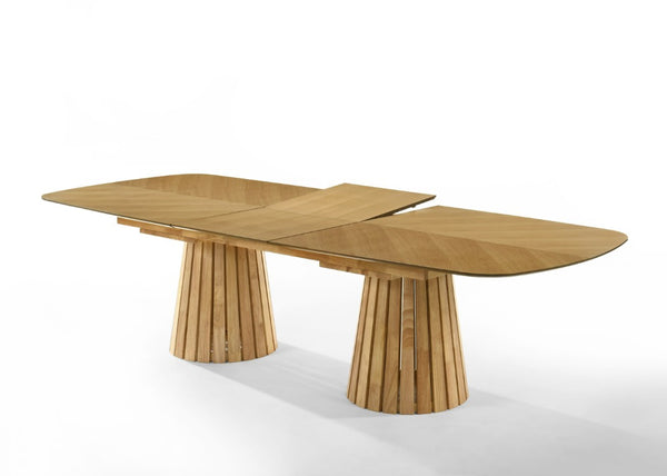 VIG Furniture Truman Mid-Century Modern Extendable Rectangular Table With 10 Upholstered Chairs, Solid Rubberwood Design Oak Dining Set VGMA-MIT-5346-11PC-EXTSET-NAT