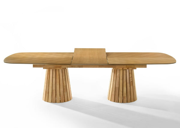 VIG Furniture Truman Mid-Century Modern Extendable Rectangular Table With 10 Upholstered Chairs, Solid Rubberwood Design Oak Dining Set VGMA-MIT-5346-11PC-EXTSET-NAT