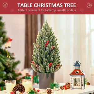 English Elm HOMCOM 18" Snow-Flocked Mini Tabletop Christmas Tree with Pine Cones & Berries, Pre-Decorated Centerpiece W2225P200937