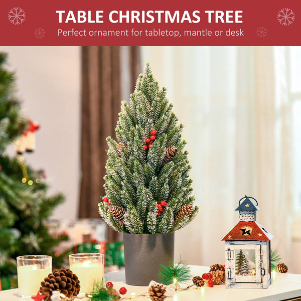 English Elm HOMCOM 18" Snow-Flocked Mini Tabletop Christmas Tree with Pine Cones & Berries, Pre-Decorated Centerpiece W2225P200937