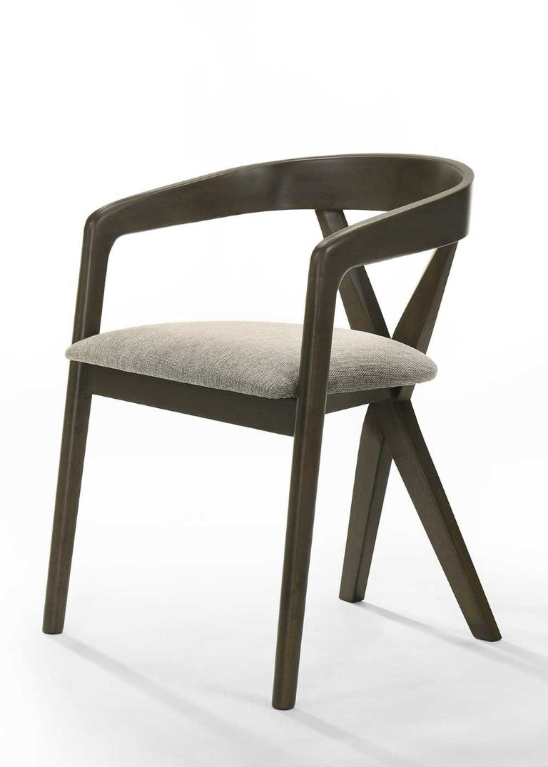 VIG Furniture Weiss Wenge Mid-Century Dining Set For 6 — Round Pedestal Table, Light Grey Upholstered Armchairs, Durable Veneer VGMA-MIT-5346-RNDSET-WNG