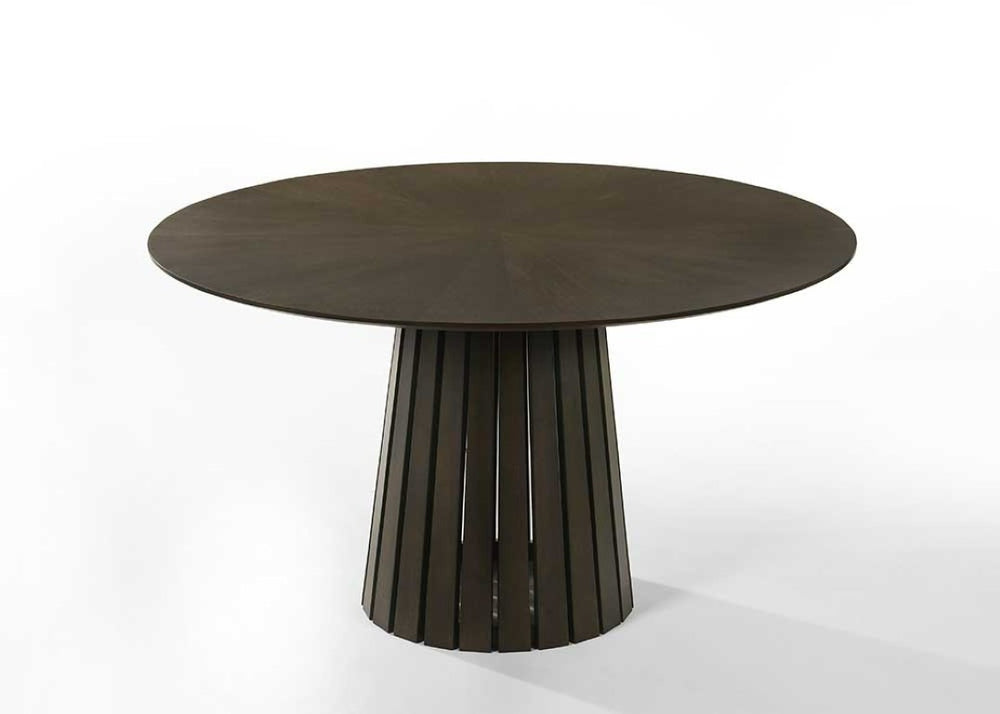 VIG Furniture Weiss Wenge Mid-Century Dining Set For 6 — Round Pedestal Table, Light Grey Upholstered Armchairs, Durable Veneer VGMA-MIT-5346-RNDSET-WNG