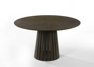 VIG Furniture Weiss Wenge Mid-Century Dining Set For 6 — Round Pedestal Table, Light Grey Upholstered Armchairs, Durable Veneer VGMA-MIT-5346-RNDSET-WNG