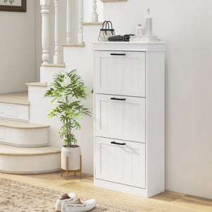 English Elm Homcom Slim Shoe Cabinet For Entryway Storage, 3 Flip Drawers & Adjustable Shelves For 15 Pairs, White W2225P229500