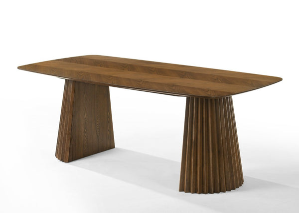 VIG Furniture Sacks Mid-Century Dining Table With Walnut Herringbone Veneer, Double Pedestal Seats 6, 78.75" VGMA-MIT-5451-WAL