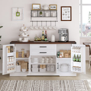 English Elm 63" Farmhouse Barn Door Storage Cabinet with Anti-Tip Safety, Quiet Drawers, Adjustable Shelf & Metal Handles White W2917P319121